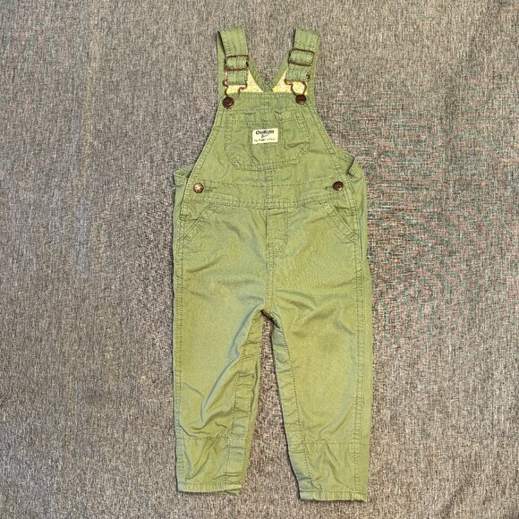 OSHKOSH B’gosh Baby overalls with floral lining & matching shirt - 18 mo - Green - Picture 3 of 12